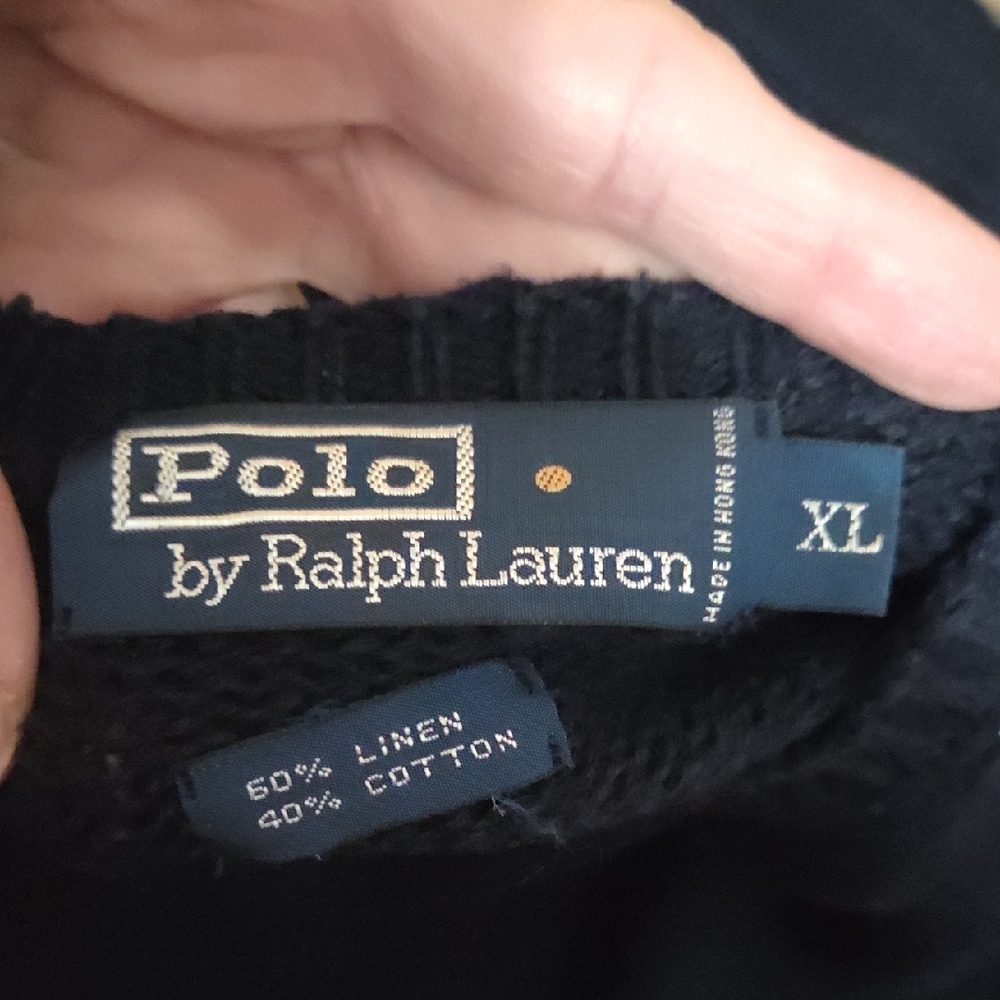 Polo Ralph Lauren Navy V Neck Linen Cotton Knit Sweater XL Preppy Classic - Picture 8 of 8